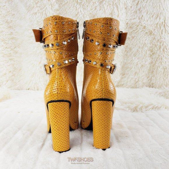 Final Sale Strap Top Studded 4" Chunky Heel Ankle Boots - Picture 9 of 15